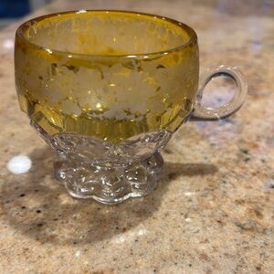 Amber Depression Glass with etching. Punch cup. Hobbs, Brockunier & Co. 1800 era
